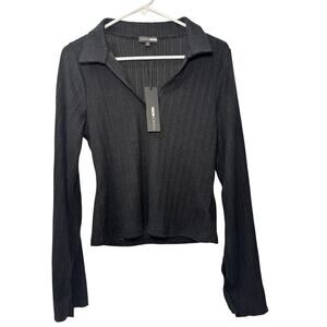 Fashion Nova Ribbed Long-Sleeve Polo Top Size XL NWT